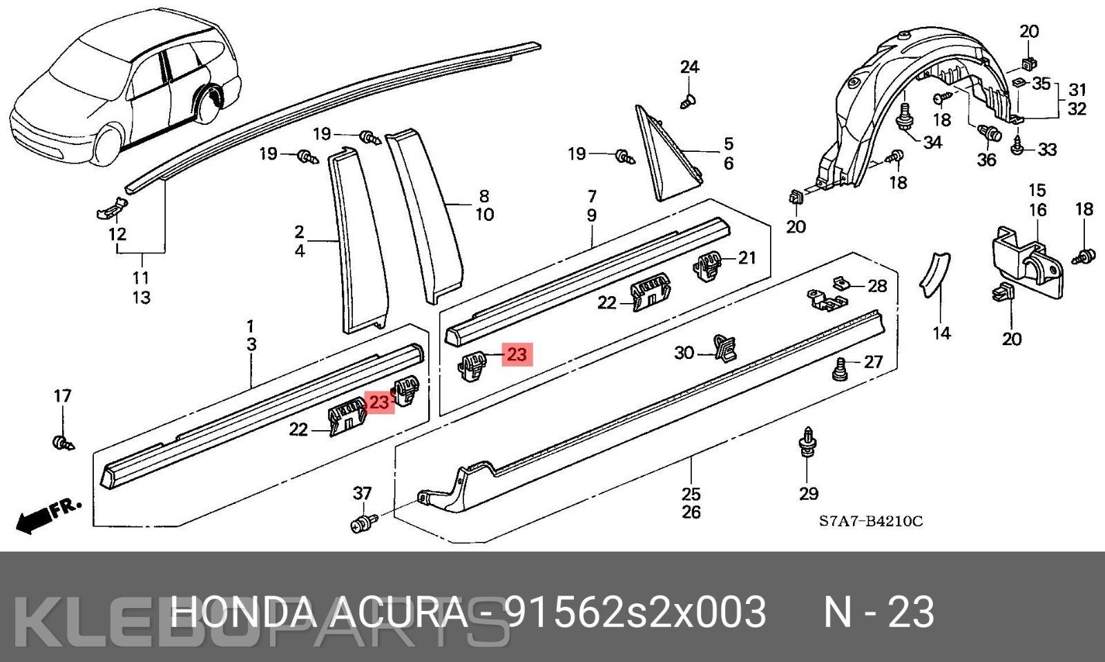 Honda Stream 2001–2005 slenksčio moldingų galinis klipsas 91562-S2X-003 10 Honda Stream 2001–2005 slenksčio moldingų galinis klipsas 91562-S2X-003 - Image 10