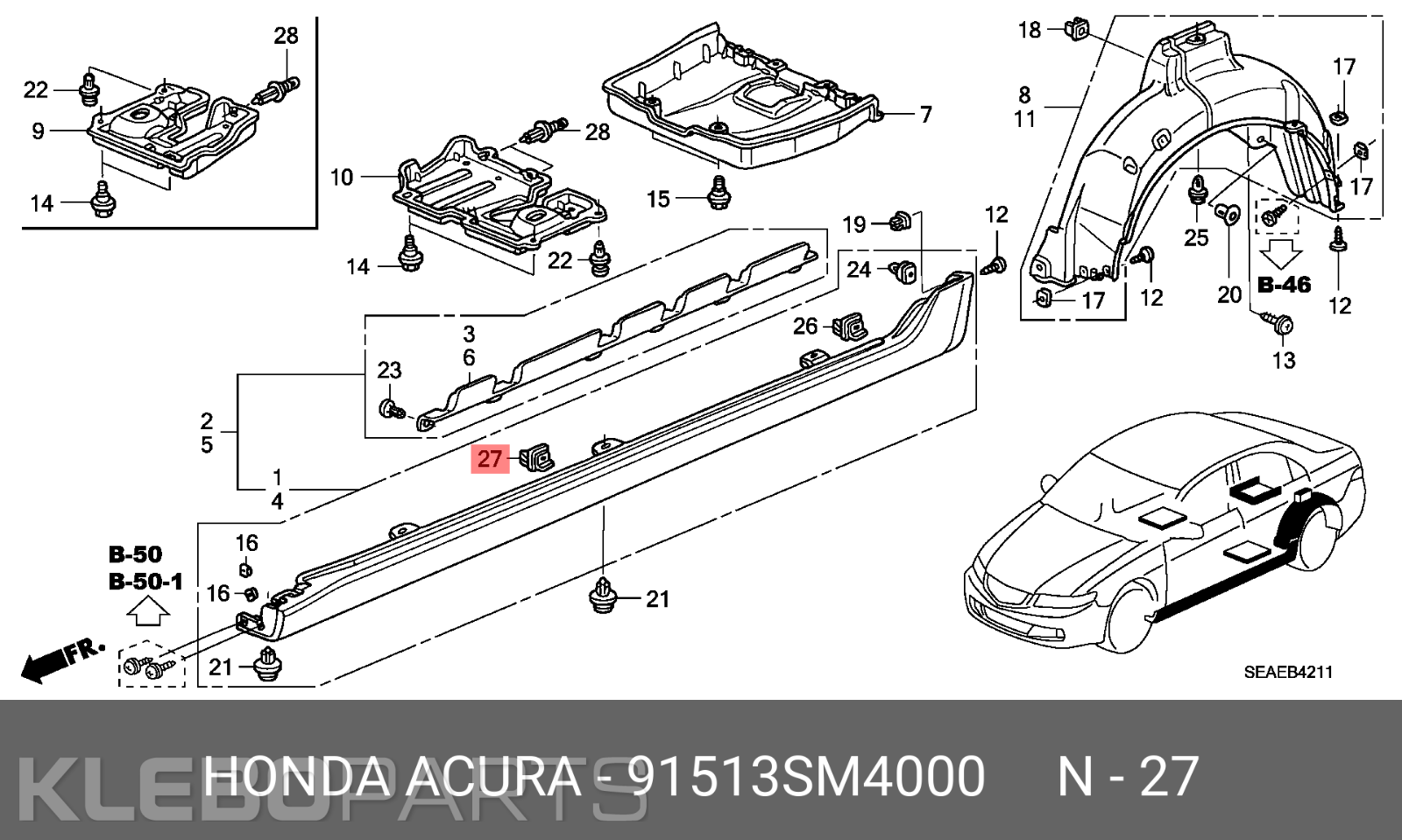 Honda slenksčio viršutinis klipsas 91513-SM4-000 9 Honda slenksčio viršutinis klipsas 91513-SM4-000 - Image 9